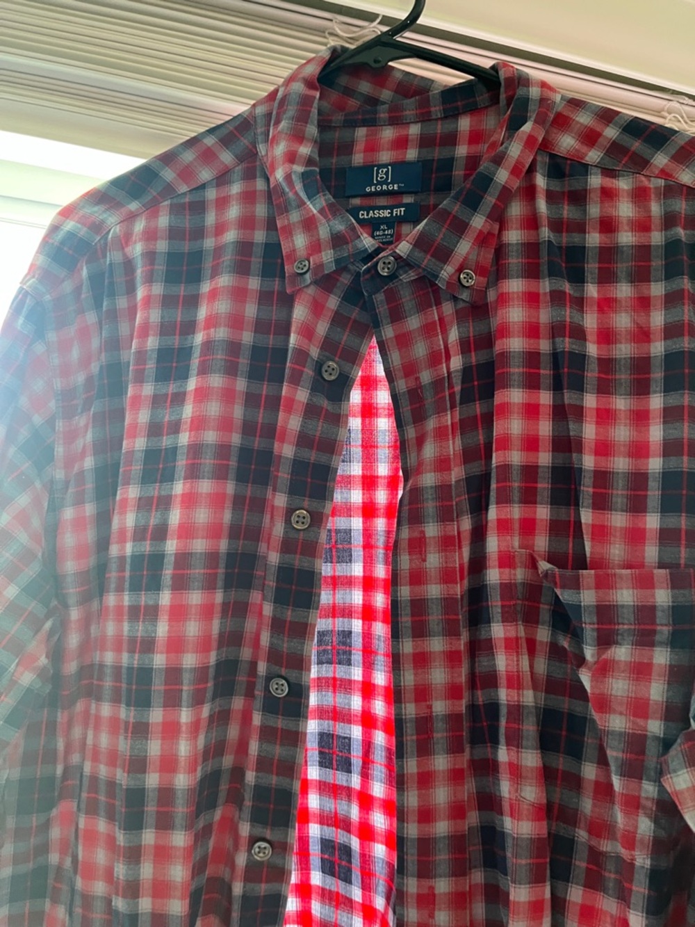 George Red and Navy Plaid Button-Down Shirt